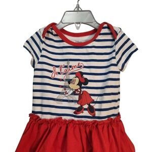 Disney Baby Minnie Mouse Paris Striped Ruffle Dress One Piece 12-18 Months